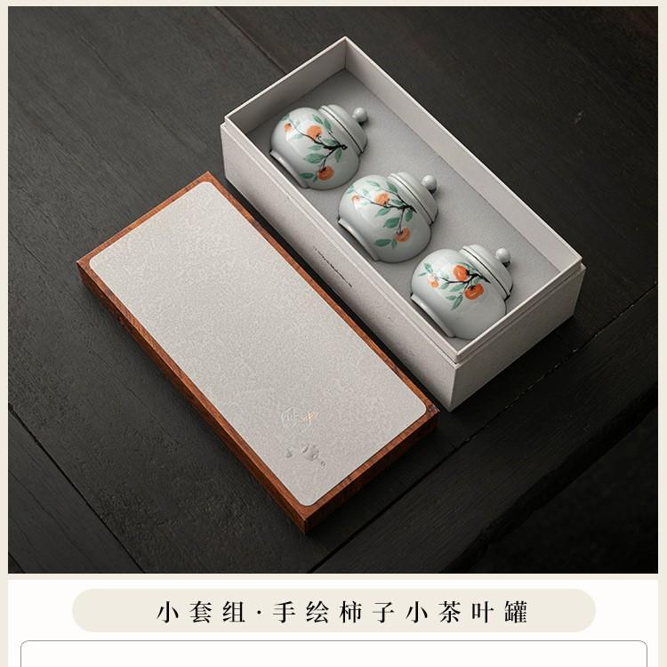 High-grade tea can Small ceramic hand-painted sealed storage tea can Tea packaging gift box Hand-painted sample tea can