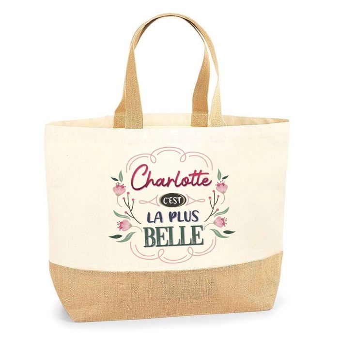 Tote bag - PLANETEE - Charlotte la plus belle - Jute naturel - Multicolore - Fabriqué en France