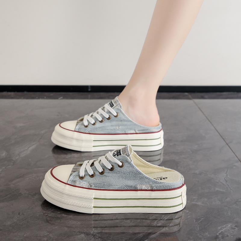 CRLAYDK Классические женские парусиновые кроссовки Slip On Mule Backless Fashion Walking Shoes для лета Повседневные мокасины Clipper Slides
