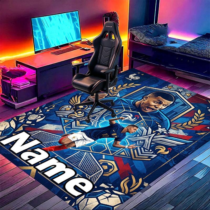 Custom Name Personalized Kylian Mbappe Print Carpet, Versatile Home Decor Rug, for Playroom, Apartment, Balcony, Entryway, Hallway Gift