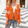 Women Knitting Coat Floral Pattern Sweater Cardigan V-Neck Long Sleeve Buttons Placket Knitwear Jacket
