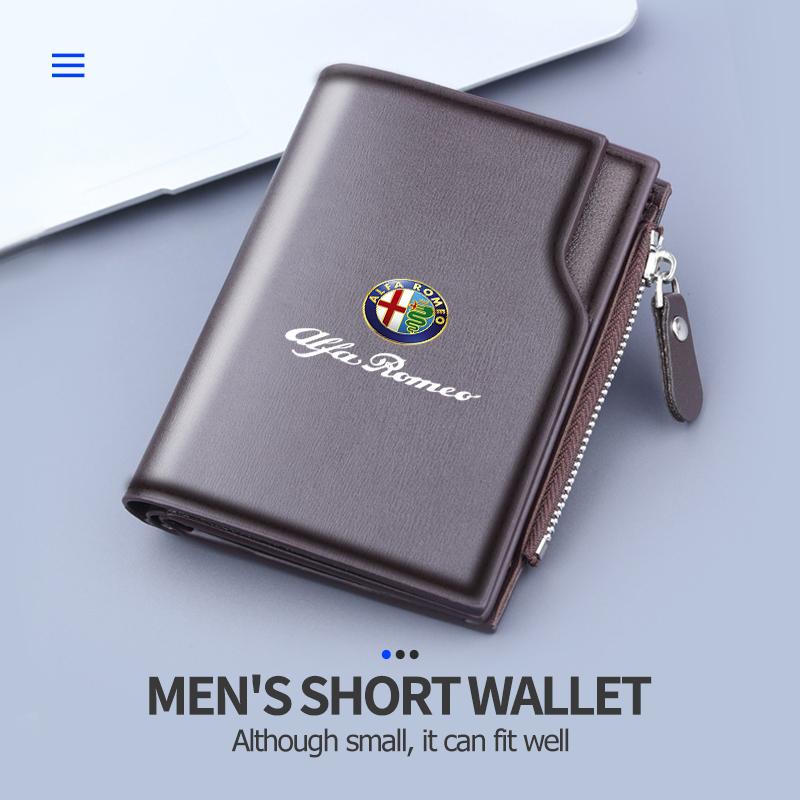 WTOM1 For Alfa Romeo Car Styling Leather Men Wallets Vintage Trifold Wallet Zip Coin Pocket Purse Giulietta 940 2010-2014 2015-2022