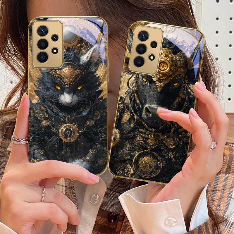 Тигр Короны Для Samsung A 01 52S A04 A05S A10 A12 13 22 23 24 36 42 M02 Note 10 20Ultra 8 9 Золотой стеклянный чехол для телефона