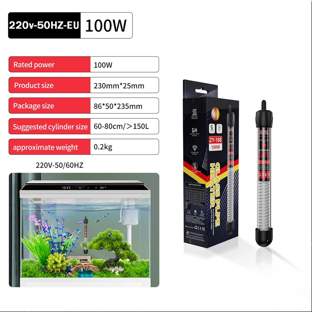 220v-50HZ-EU-PLUG Регулируемый температурный термостат нагревательный стержень 100 Вт Погружной аквариумный нагреватель воды для рыб