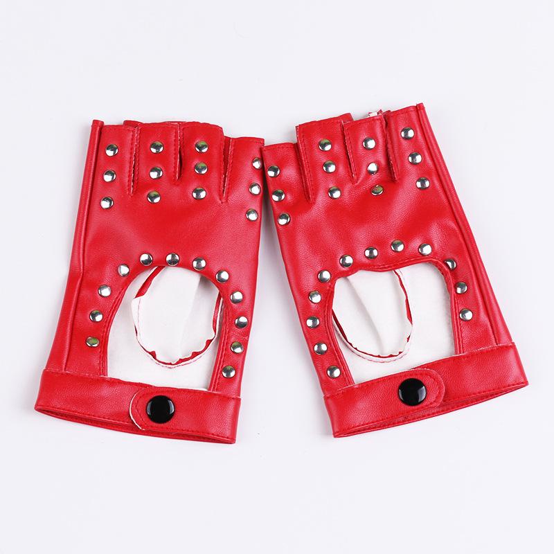 Women's Half-Finger PU Cyberpunk Motorcycle Gloves with Rivet Design for Dance and Nightclub