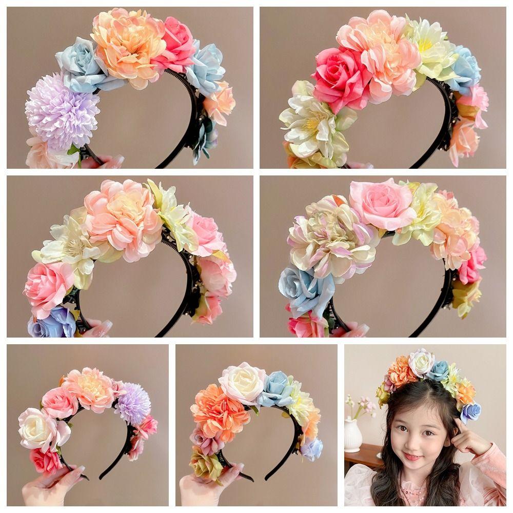 Colorful Children Flower Headband Hair Hoop Bridal Crown Hair Accessories Floral Garland Women