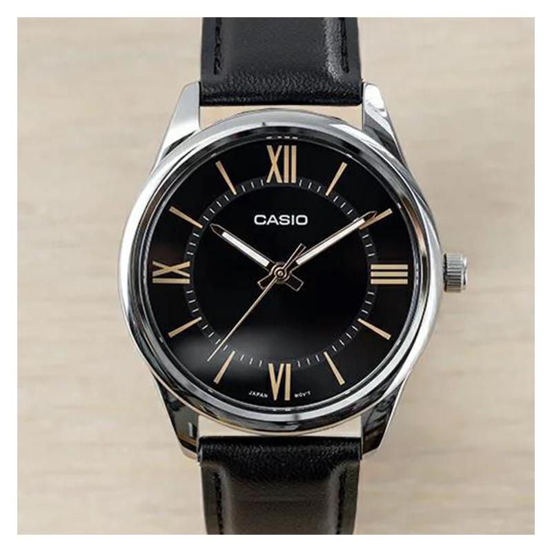 Casio Серия STANDARD простой маленький круглый часы ретро деловой модный кварцевый механизм кожаный ремешок японские и корейские часы мужские MTP-V005L-1B5