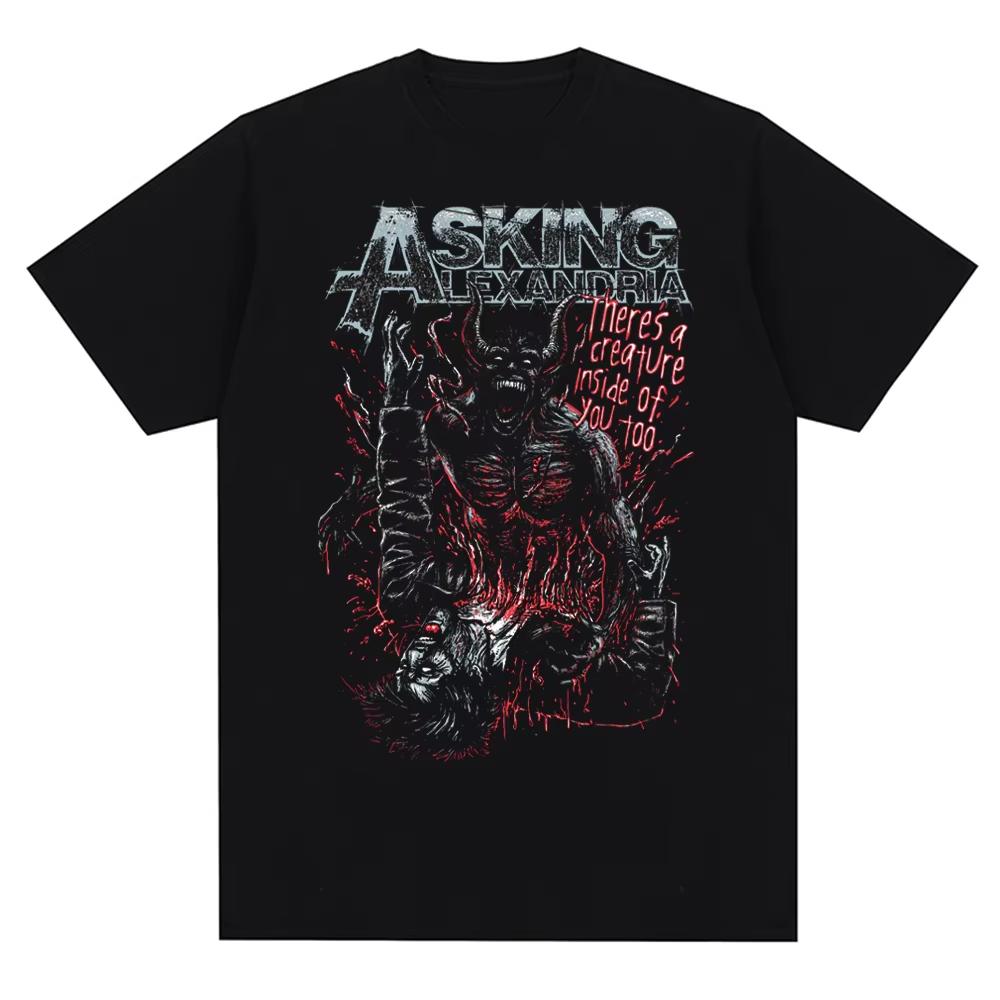 Streetwear Vintage Asking Alexandria Band British Metal Core Mens Summer Cotton Casual Short Sleeve T-Shirt Top Harajuku Hip Hop