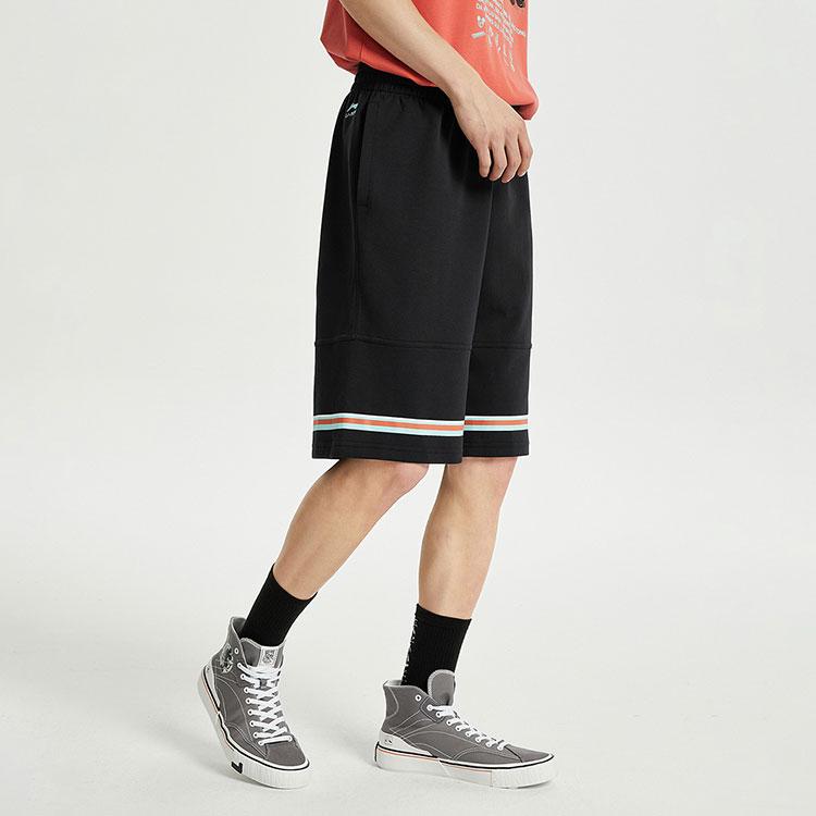 Li Ning Collaboration Sports Fashion Series Letter Print Loose Short Sweatpants Men Bottoms Black AKSR205-1