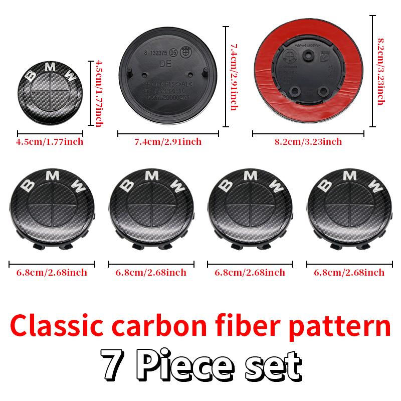 BBJX7 7Pcs Full Black Carbon Fiber Pattern Emblem Set for BMW Hood Trunk Wheel Steering Badge 82mm 74mm 68mm 56mm E90 F10 F30 Tuning