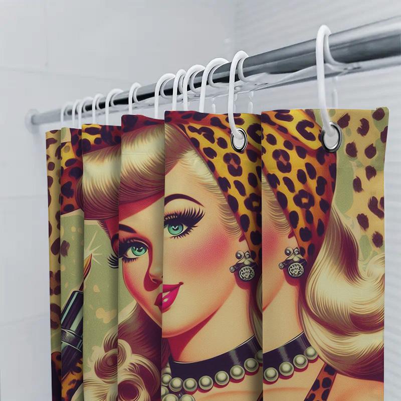 Винтажная Pin-Up Девушка Косметика Шторка для Душа с Леопардовым Принтом для Ванной Комнаты