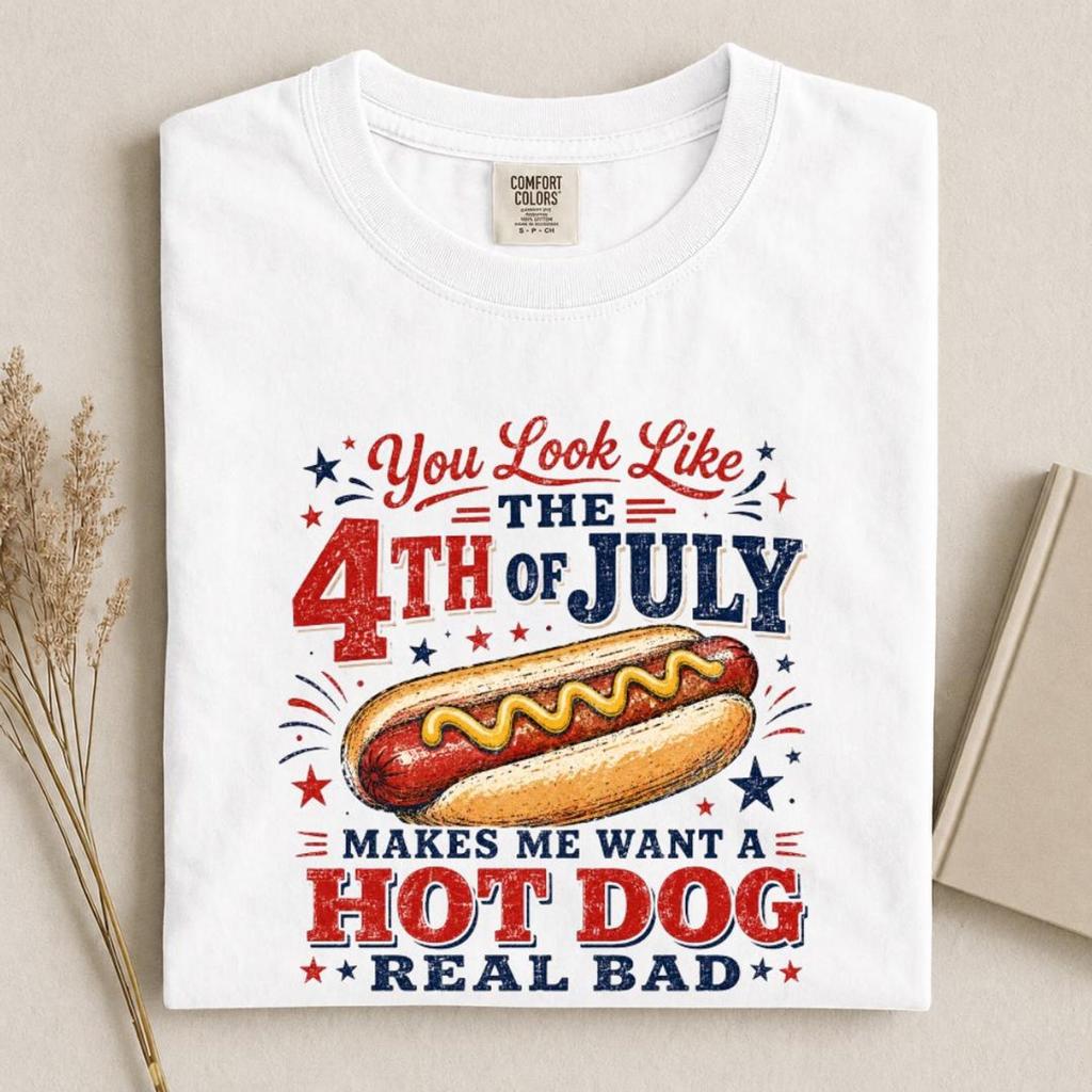 Funny 4th of July Hot Dog T-Shirt and kids tshirt, Patriotic BBQ Tee, Distressed Americana Graphic