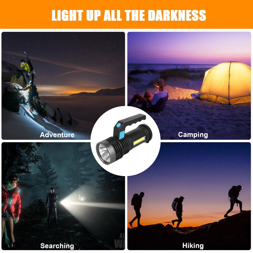 Handheld Flashlight 4 Modes Portable Rechargeable Ip44 Waterproof Super Bright Led Searchlight Spotlight