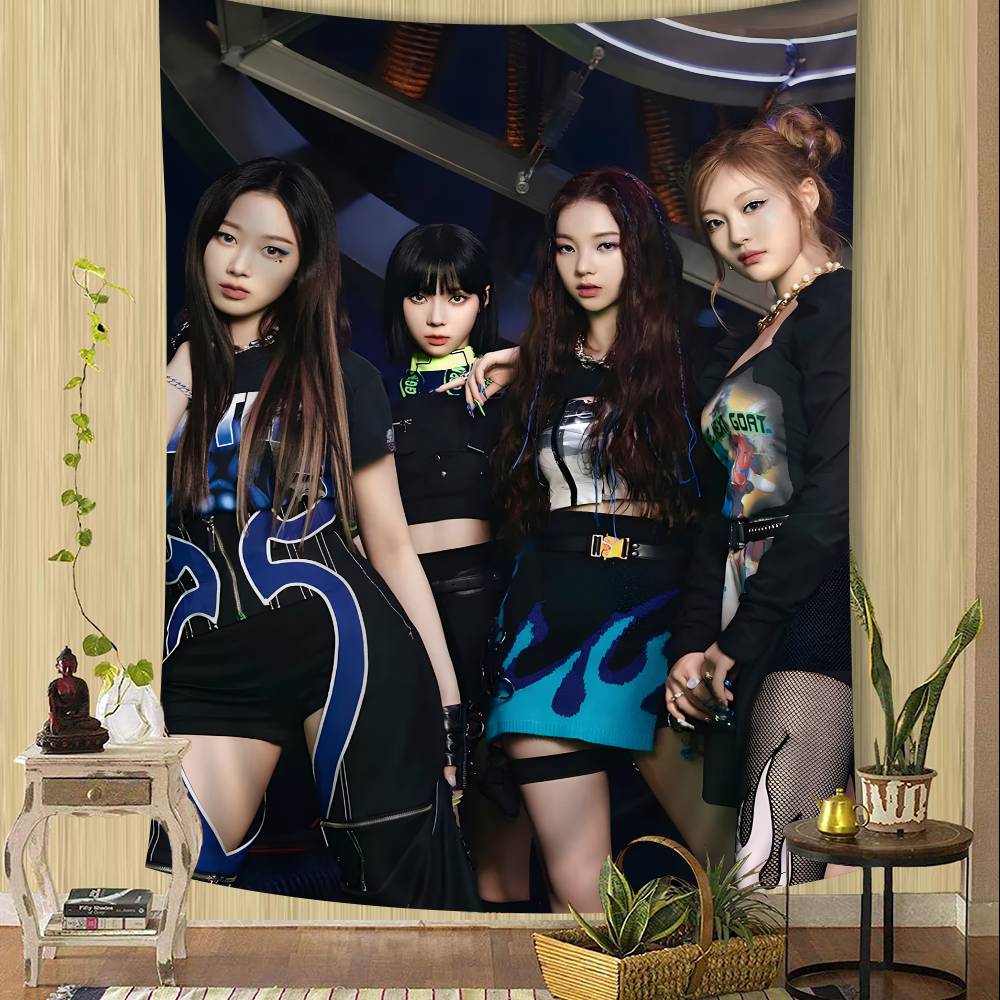 Kpop AAespa Cartoon Tapestry Art Science Fiction Room Home Decor Wall Hanging Sheets