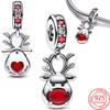 Christmas Red Reindeer Murano Dangle 925 Sterling Silver Charms Fit Original 925 Beads Bracelet Pendant For Women Jewelry Gift