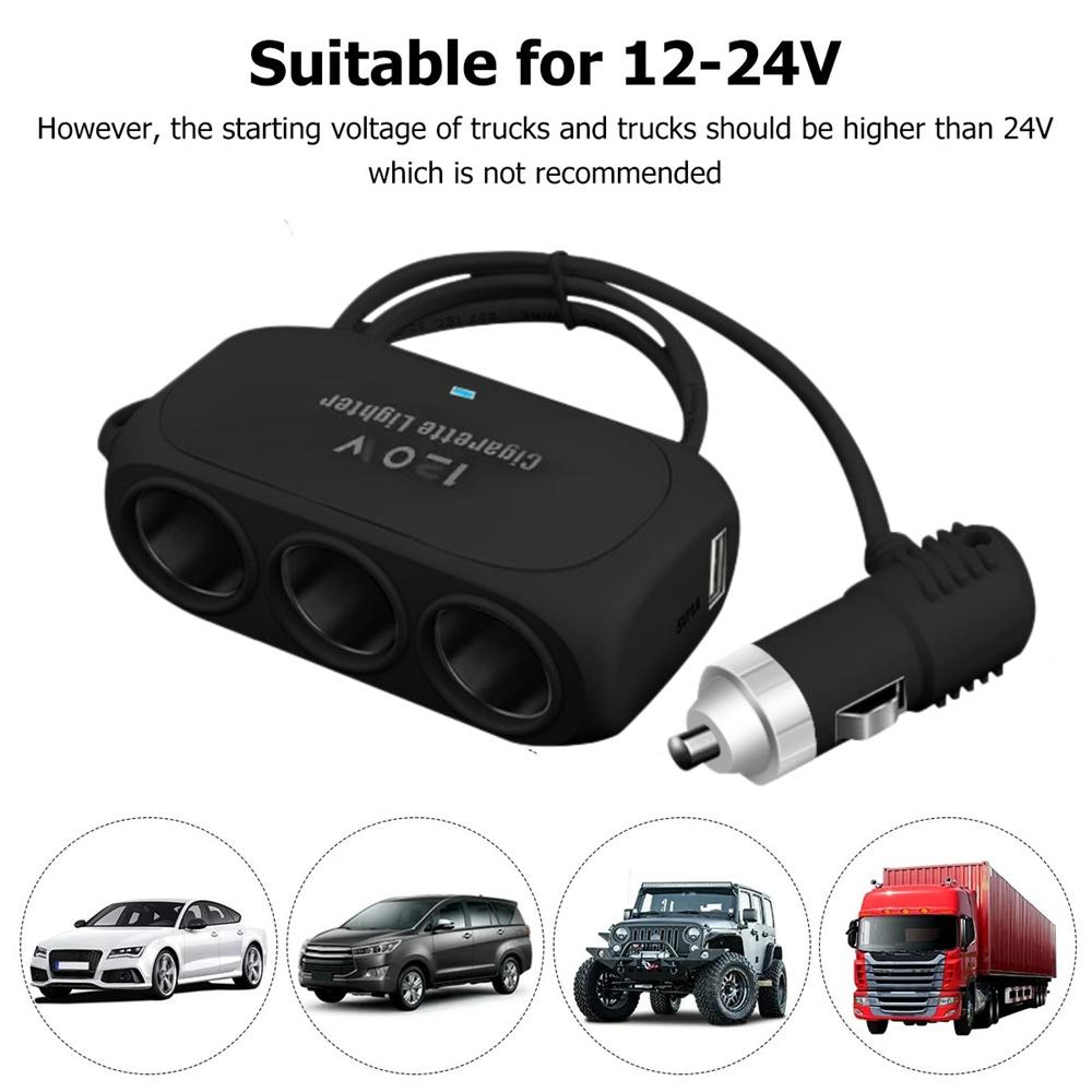 3 in 1 Dual USB Car Cigarette Lighter Splitter Fast Charging Car Phone Charger 12V 24V Auto Charger Adapter for Car DVR Dashcam