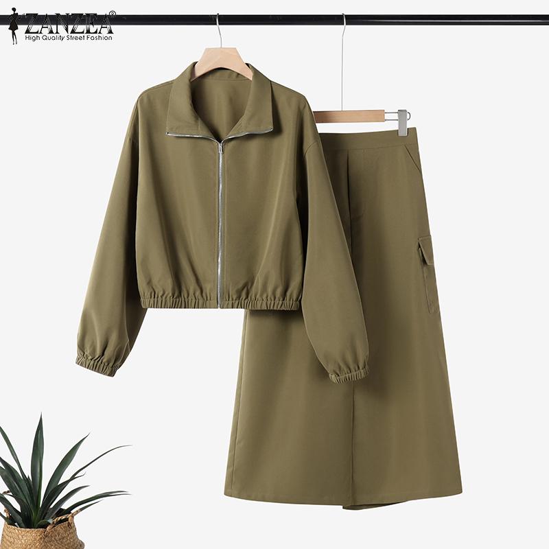 ZANZEA Женский кардиган, тонкая верхняя одежда и юбки, повседневный комплект из двух предметов