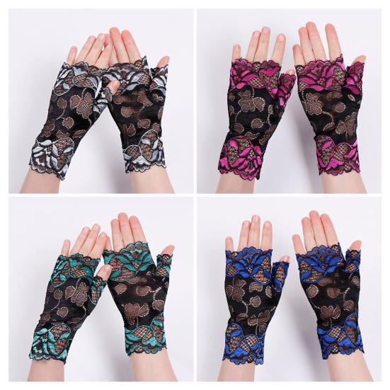 Women Sheer Lace Gloves Vintage Floral Wrist Gloves Fingerless Bridal Gloves for Derby Tea Party Opera Evening Prom Cosplay