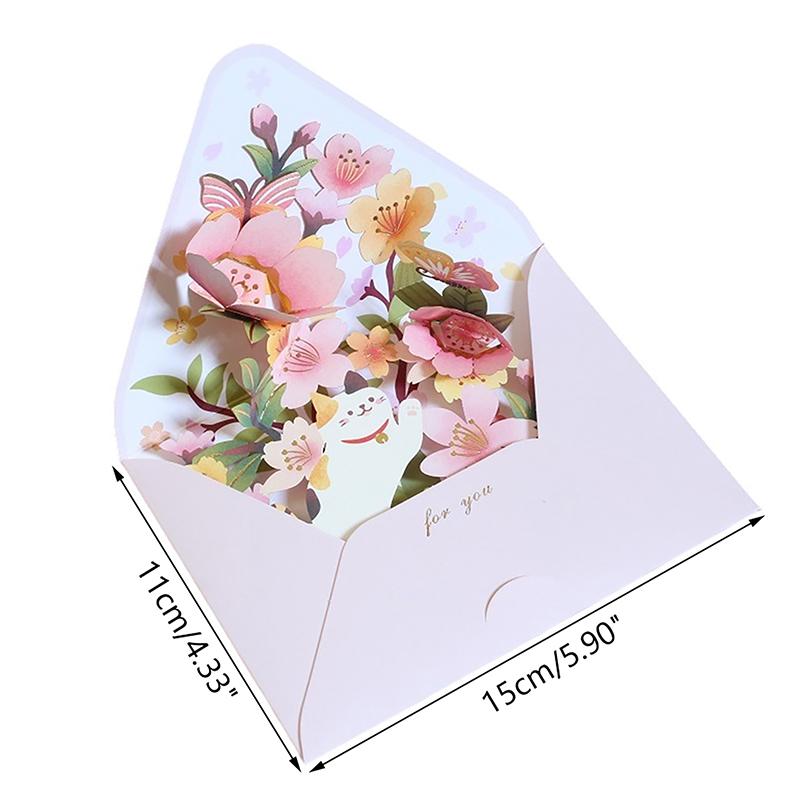 New Romantic Flower Birthday Christmas Card 3D Pop-up Greeting Cards Set Postcard Party Wedding Decorations Creative Girl Gifts