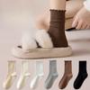 Black Ear-trimmed Socks, Women's Mid-calf Socks, Solid-colored Cotton Socks, Boneless Pile Socks, Lace Postpartum Socks