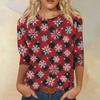 Women's Fashion Casual Seven Sleeve Christmas Printed Round Neck Top
