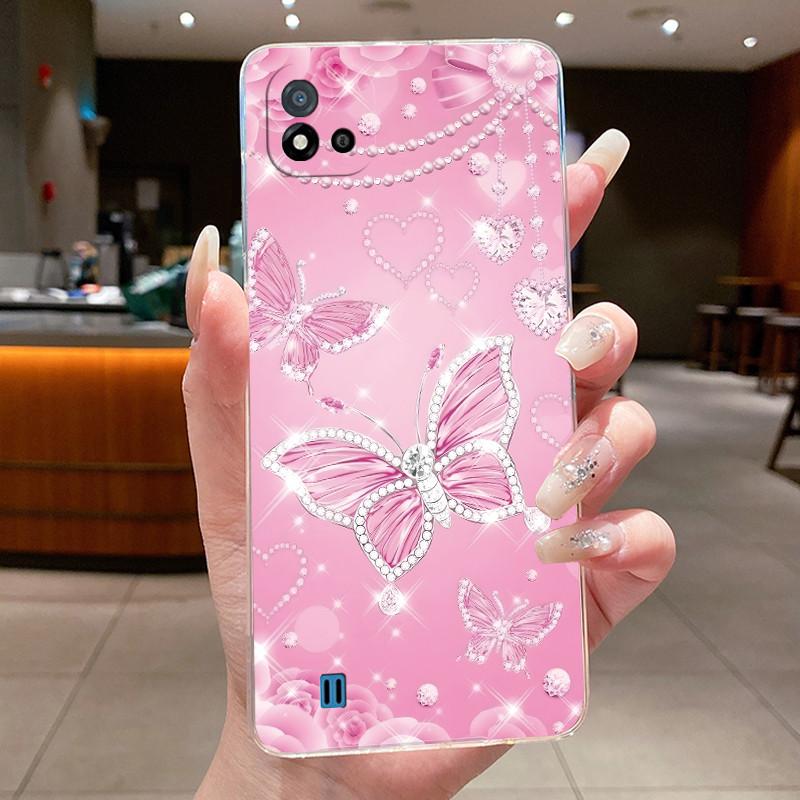 For Realme C11 (2021) RMX3231 / Realme C11 2020 RMX2185 Casing Clear Luxury Fashion Butterfly Flowers Soft Silicone Phone Case