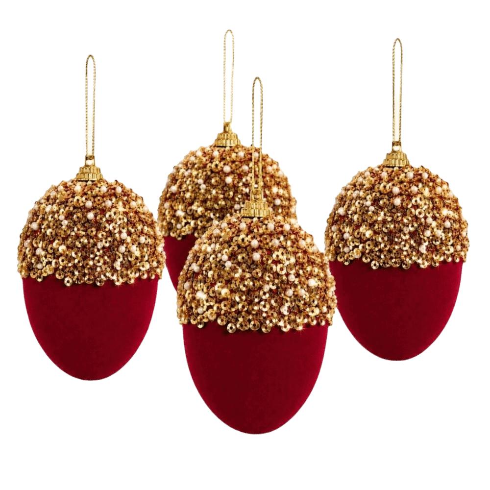 4pcs Gold Sequins Christmas Tree Decor Acorn Shape Hanging Pendant Christmas Ball Ornament New Year