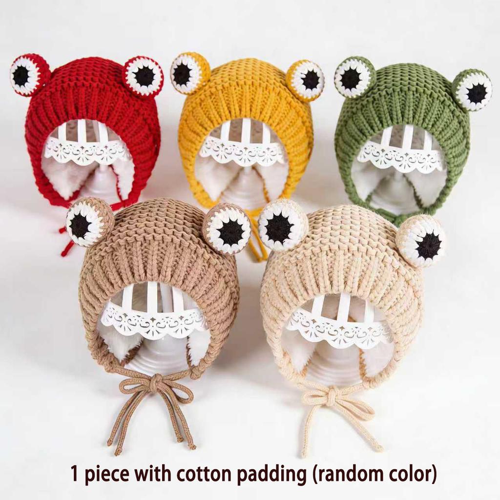 Cute Frog Eyes Baby Cap Winter Warm Earflap Hat Soft Knitted Crochet Infant Outdoor Windproof Beanie Hats For Baby Boys & Girls