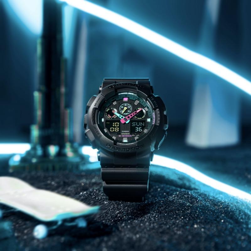 Casio Мужские кварцевые часы GA-100MF-1A из смолы, водонепроницаемые 200 м, ударопрочные, цифровые