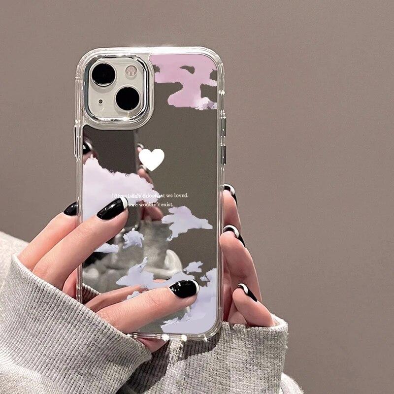 Smile Lovely Heart Mirror Phone Case For iPhone 15 Pro Case iPhone 11 13 14 12 Pro Max X XR XS Silicone Shockproof Back Cover