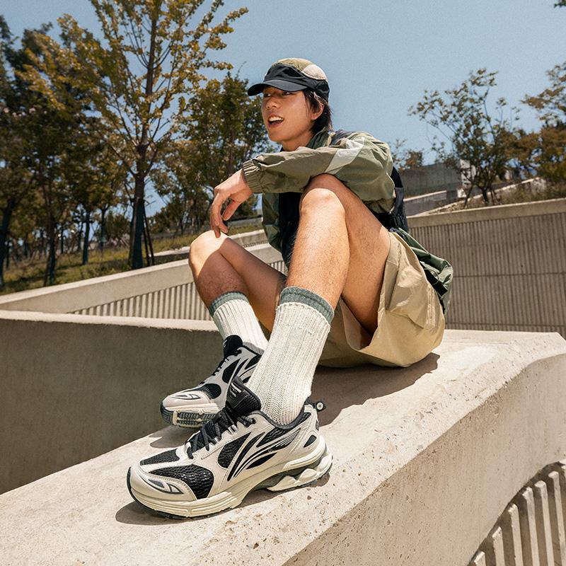 Кроссовки Li Ning Fuyiao 2.0 Classic Retro с двойной амортизацией, устойчивой поддержкой, нескользящие, износостойкие, низкие, повседневные, мужские, кроссовки, черные, серые ARXU001-10