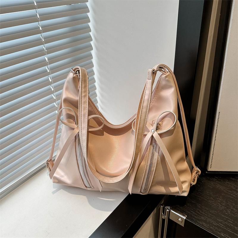Fashion Bow Design Women's Shoulder Hobos Bags Casual Soft Pu Ladies Backpack Handbags Simple Solid Color Girls Underarm Tote