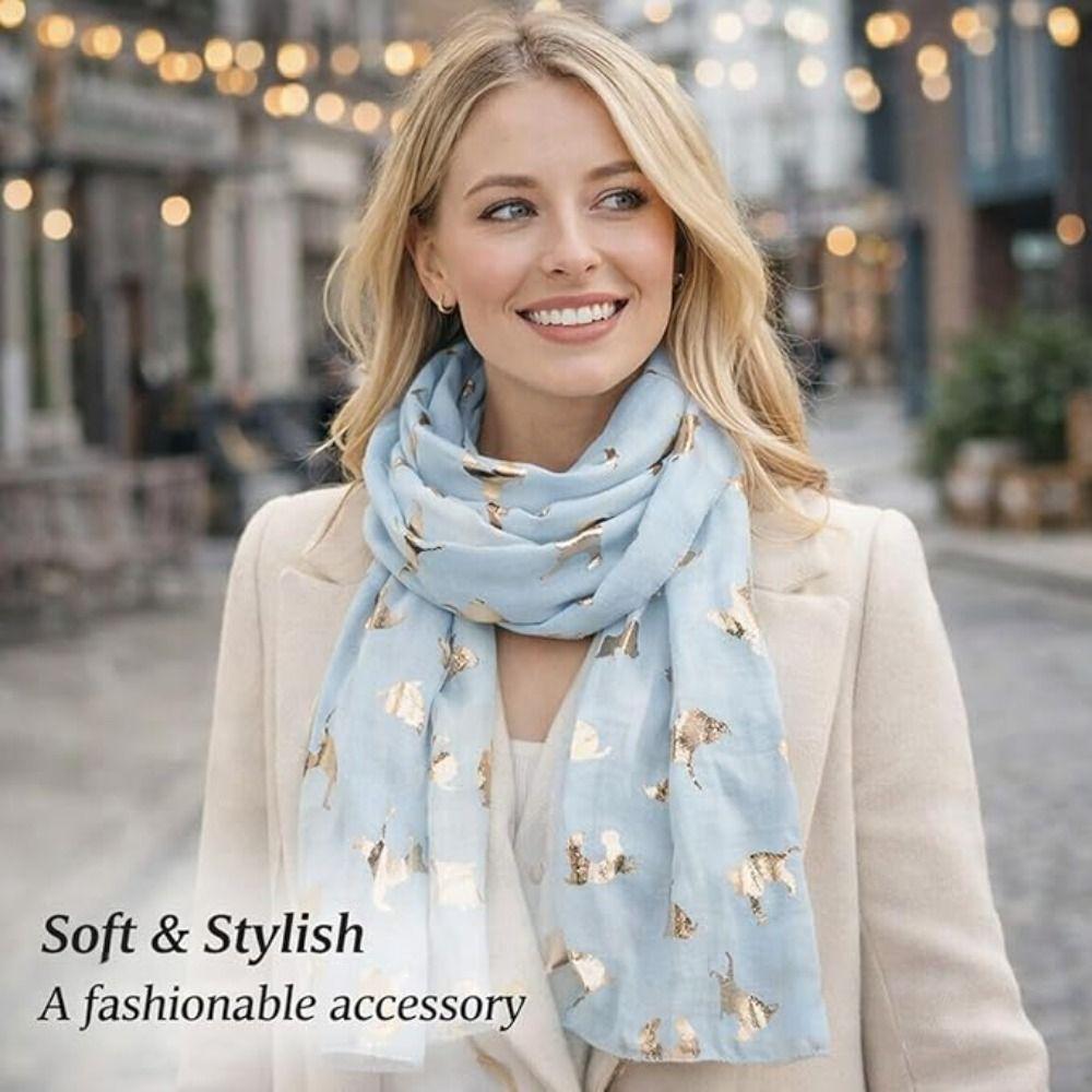 Polyester Cat Print Scarf Soft Shawl Wrap Creative Gift Animal Scarf