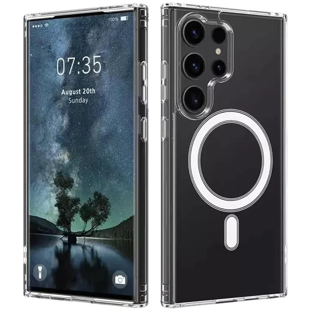 Original Clear Magnetic Case For Samsung Galaxy S26 S25 S24 S23 S 26 Ultra S26 Plus For Magsafe Wireless Charge Shockproof Cover