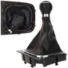 Vw Golf V 03-08 Gear Shift Knob + Black Gaiter With Red Thread And Chrome Frame 5 Speed