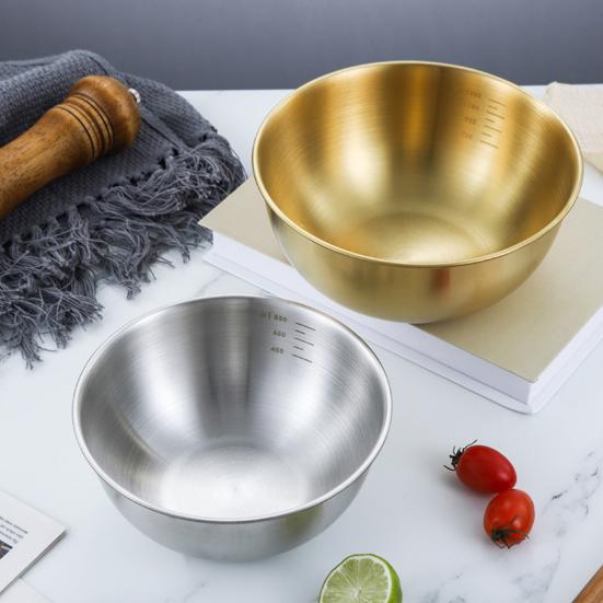 Stainless Steel Salad Bowl with Scale Multifunctional Thickened Cereal Bowl BPA-Free Reusable Noodle Rice Food Bowl Reusable Soup Basin Kitchen