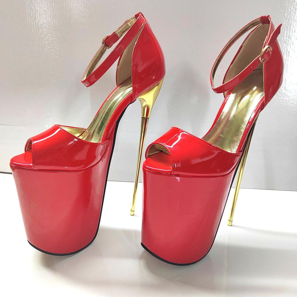 22cm Sexy Peep Toe Platform Women PumpsSuper High Thin Heels Patent Leather Wedding Stilettos Large Size 9 Inches Wedding Shoes