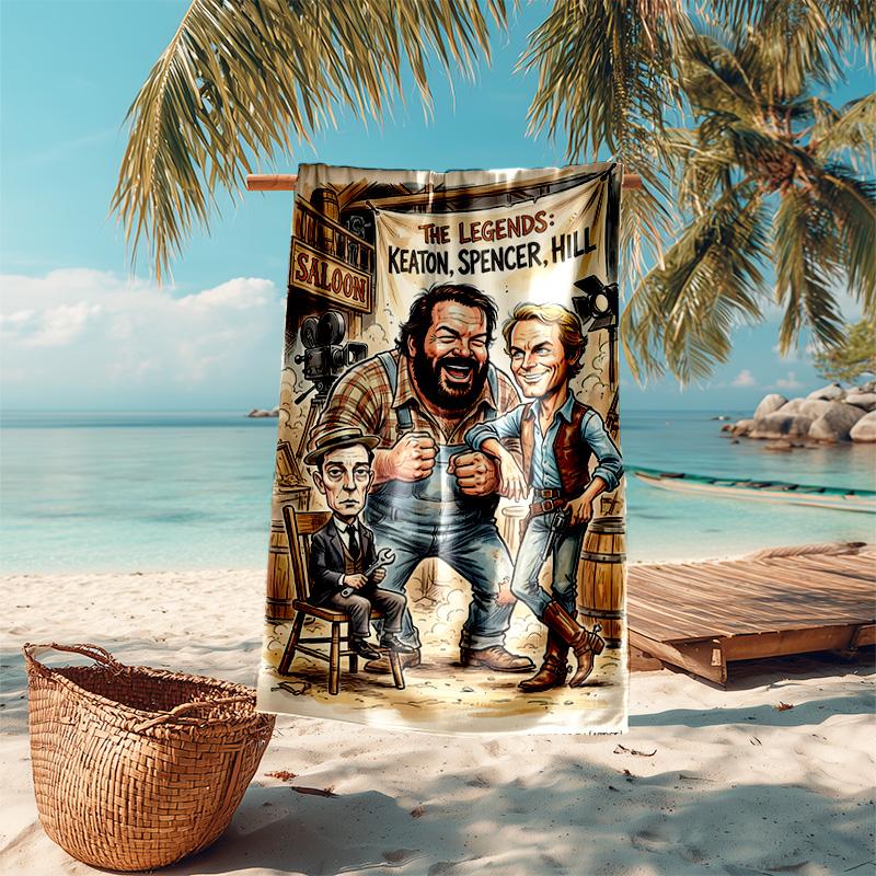 proof beach towel with Terence Hill and Bud Spencer pattern - soft,absorbent,quick-drying,machine washable - perfect for swimming,camping,bathing