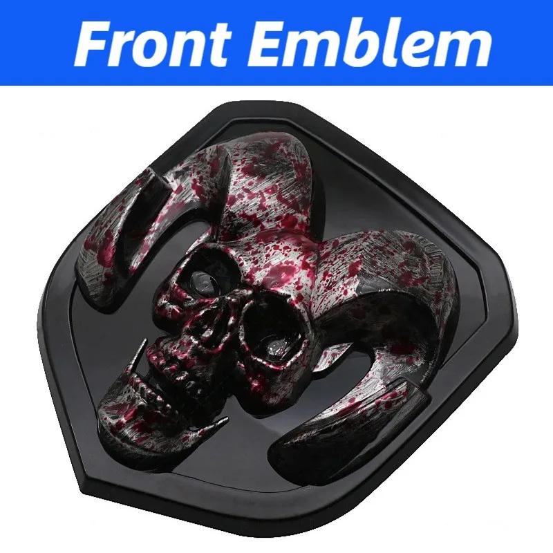 GXP1 Car Front Badge Tailgate Emblem for Dodge Ram 1500 2500 3500 HeavyDuty BigHorn 2010-2018 Skull ABS Car Sticker Pickup Decoration