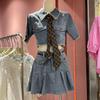 2024 Summer Retro Denim Skirt and Jacket Set for Women - Age-Defying Large Size