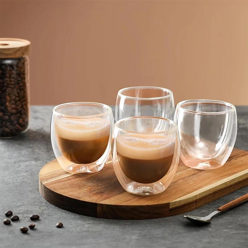 2 шт. Двойные стенки из прозрачного стекла ручной работы, термостойкие чашки для чая, кружка для здорового напитка, чашки для кофе и молока 250/350/450 мл, посуда для напитков