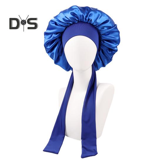 Women Shower Cap Sleeping Satin Bonnet Solid Color Adjustable Lace-up Bow Waterproof High Density Women Braids Curly Night Hat Beauty Parlor Cap