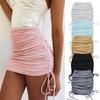 Women Fashion Casual Solid High Waist Drawst Knit Elastic Waist Short Skirt