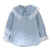 Джинсовые блузки для девочек, весна-осень, новые синие топы с кружевным воротником, кардиган для девочек, футболка