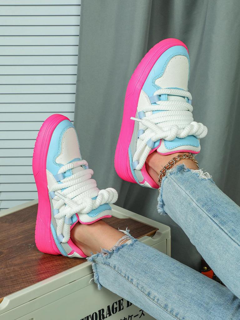 Модные кроссовки на шнуровке на толстой подошве в корейском стиле для пар - Мягкие, удобные, модные повседневные женские туфли для улицы