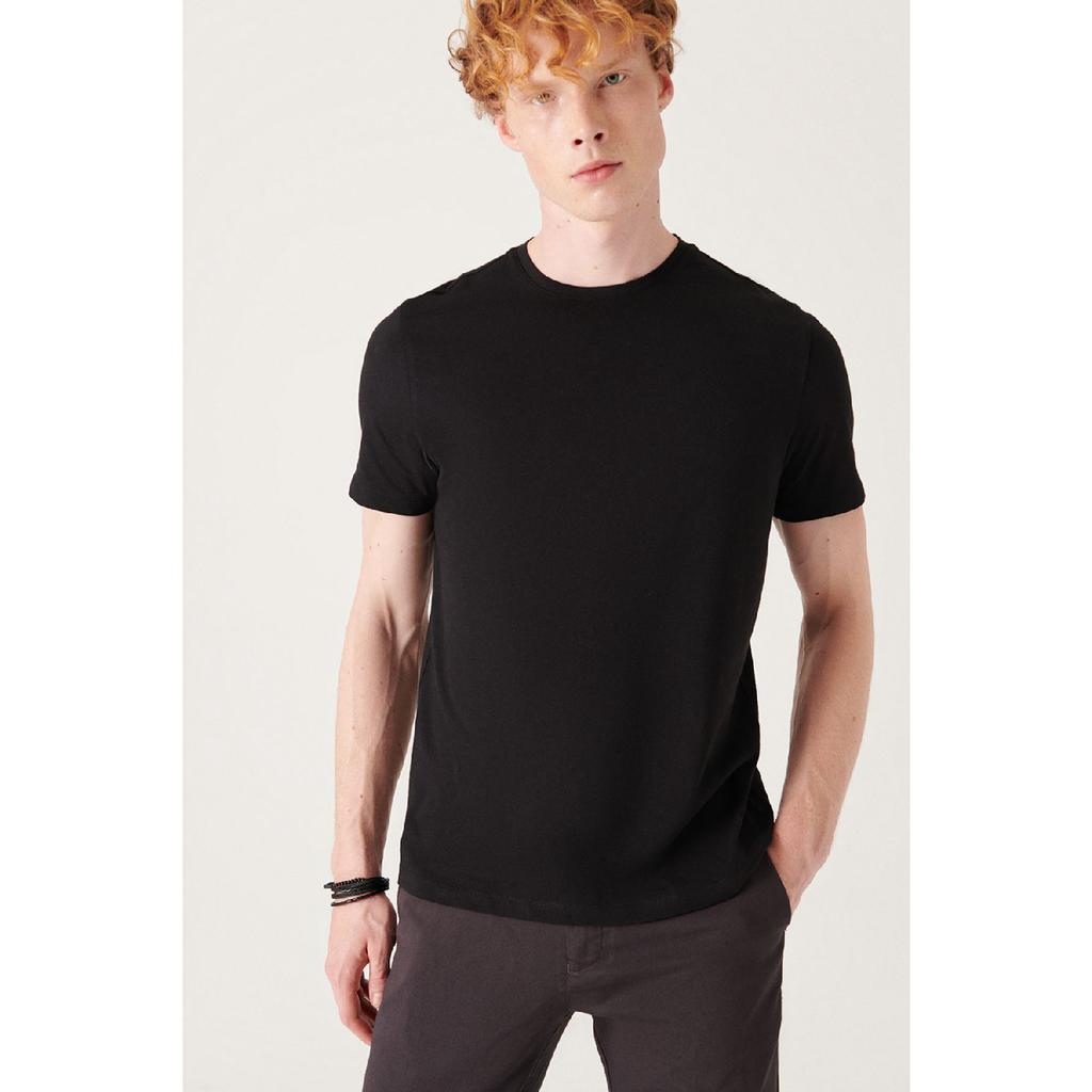 Мужская черная дышащая футболка с круглым вырезом стандартного кроя из 100% хлопка E001000