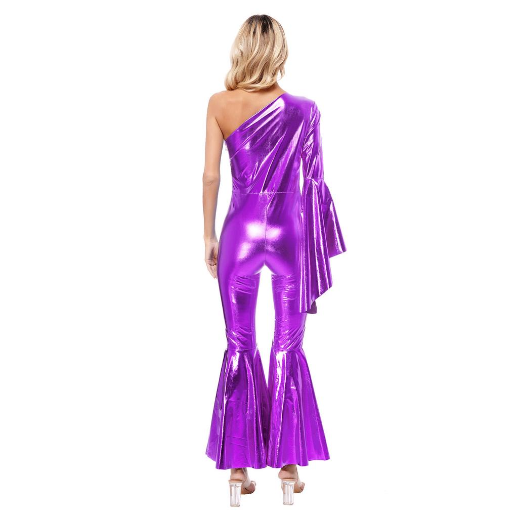 Womens Clubwear Bodysuit Metallic Bell-Bottom Flare Sleeve Carnival Theme Costume