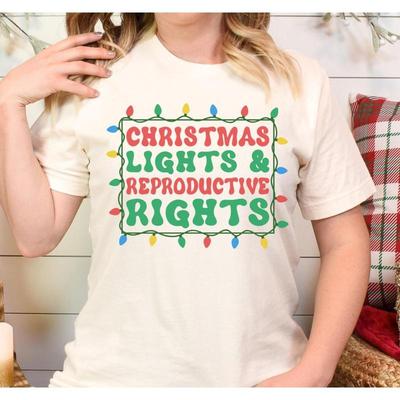 Christmas Lights And Reproductive Rights T Shirt Feminist Pro Roe Holiday Choice X Mas Unisexs