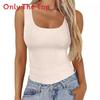 Streetwear Sleeveless Bodycon Tank Top With Square Neck For Casual And Fitness Use