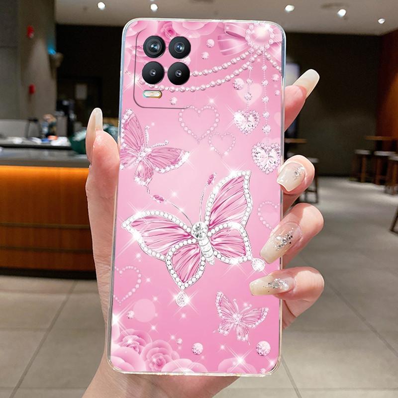 Soft Clear Silicone Casing For Realme 8 4G RMX3085 Phone Case Realme 8 Pro RMX3081 Cover Fashion Flower Butterfly Pattern Coque